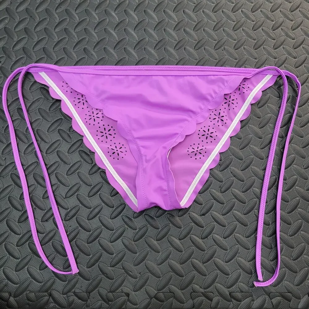 Roxy Bikini Bottoms Small Scalloped Tie Side Swim Summer Vacation Beach Pool